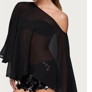 Macy's Black Sheer Asymmetrical Blouse